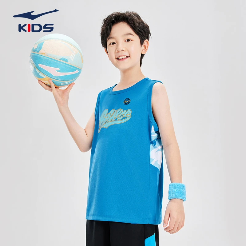 鸿星尔克中大童24新款篮球运动速干薄款男童短袖t恤69224203045