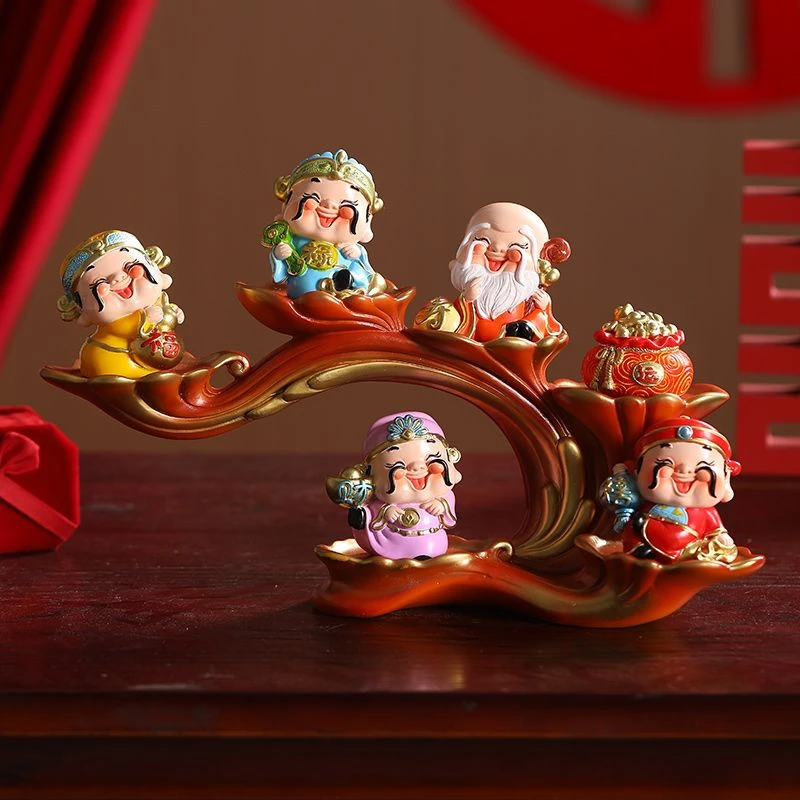 六福临门神仙财神爷摆件创意装饰品玄关电视柜店铺开业乔迁工直发