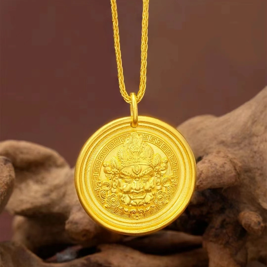足金999.99黄财神吊坠 古法饰品