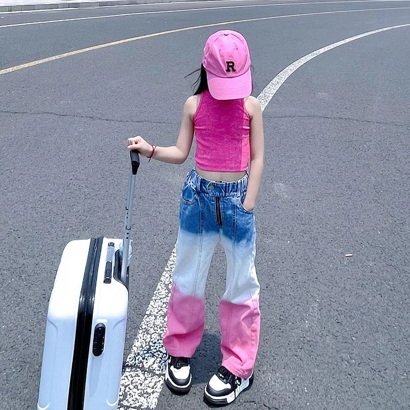 女童套装夏季背心潮范炸街儿童夏季吊染牛仔裤时髦洋气小女孩衣服