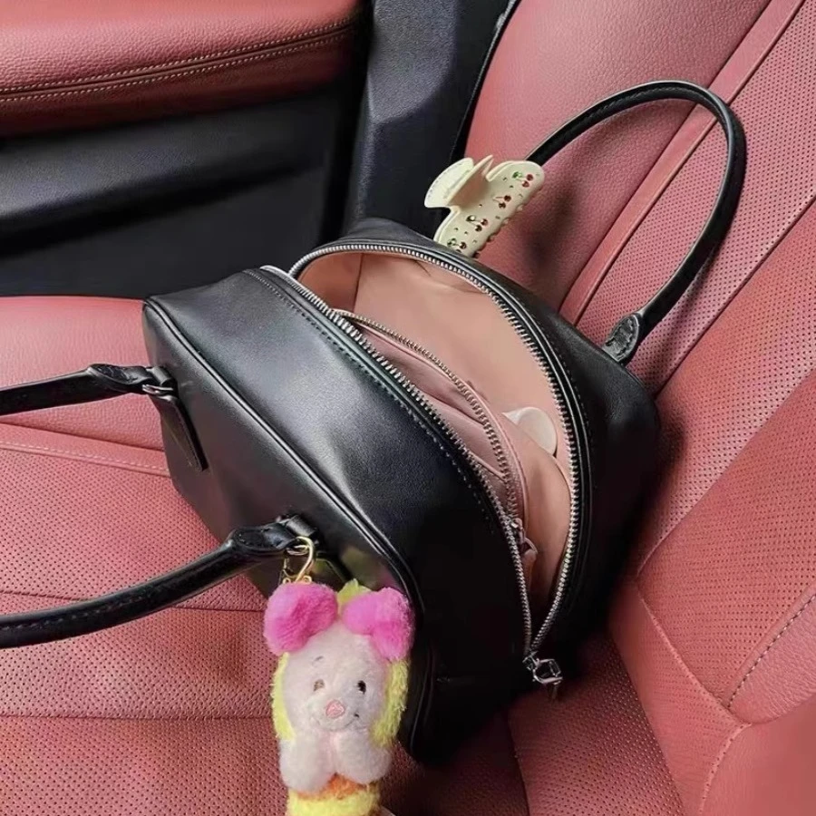 小众设计2025黑粉撞色小方包保龄球手提包小包包波士顿包通勤包女