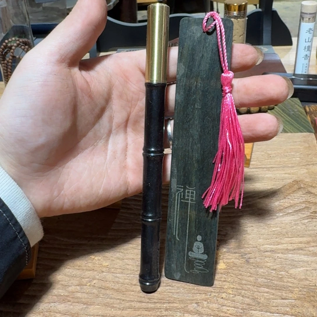 大果紫檀（缅甸花梨）绿檀书签加笔