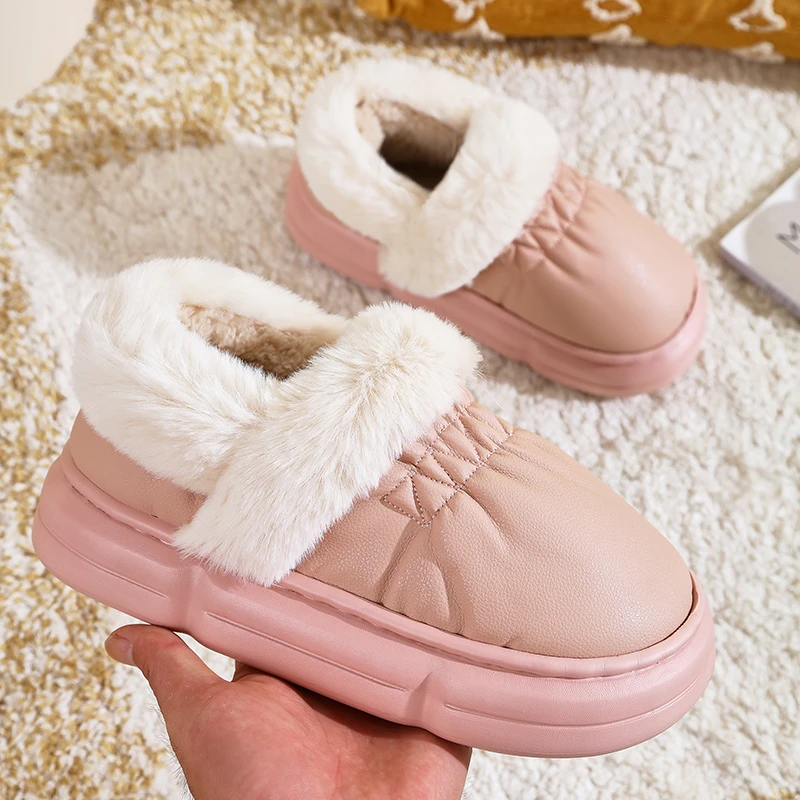 冬季高帮棉拖鞋8496女包跟防水PU室内家居外穿厚底保暖防滑男棉鞋