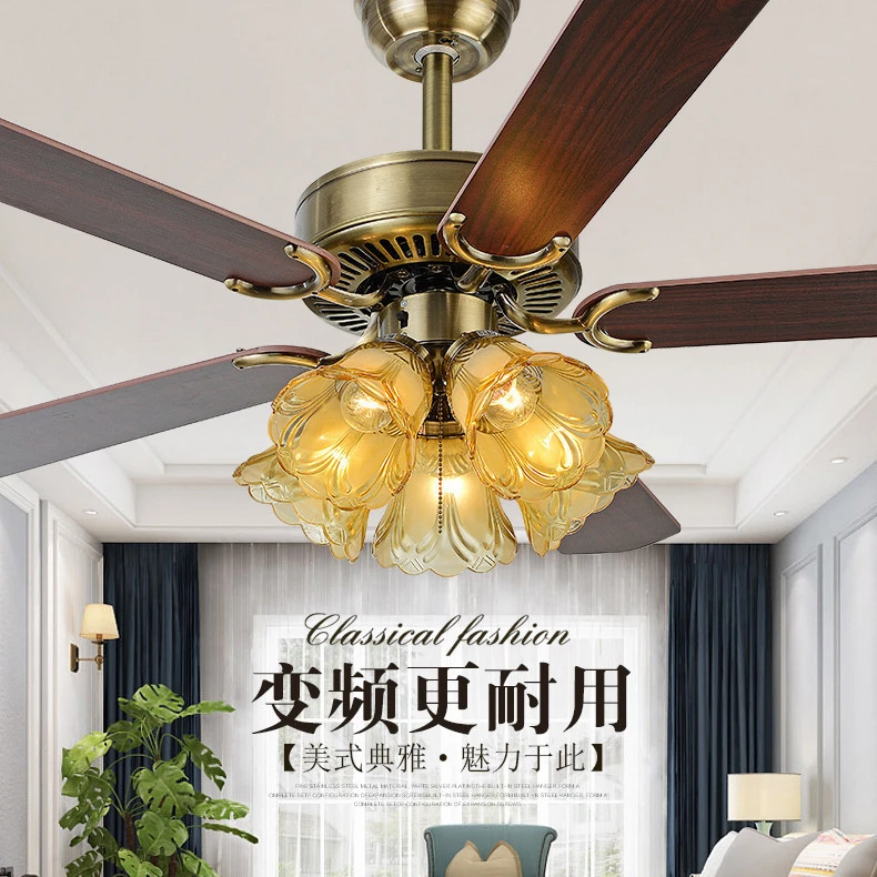 传统铁叶吊扇灯餐厅大风力五灯家用简约吊灯饭厅饭店木叶电风扇
