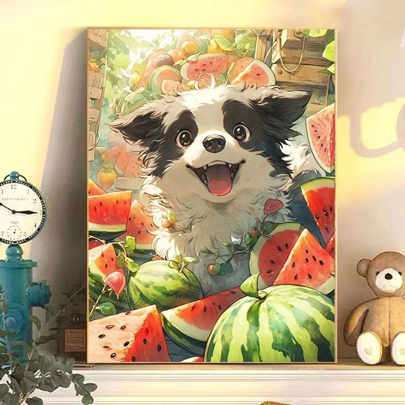 diy数字油画可爱小动物手工填色装饰画外框简单自画彩色练习艺术