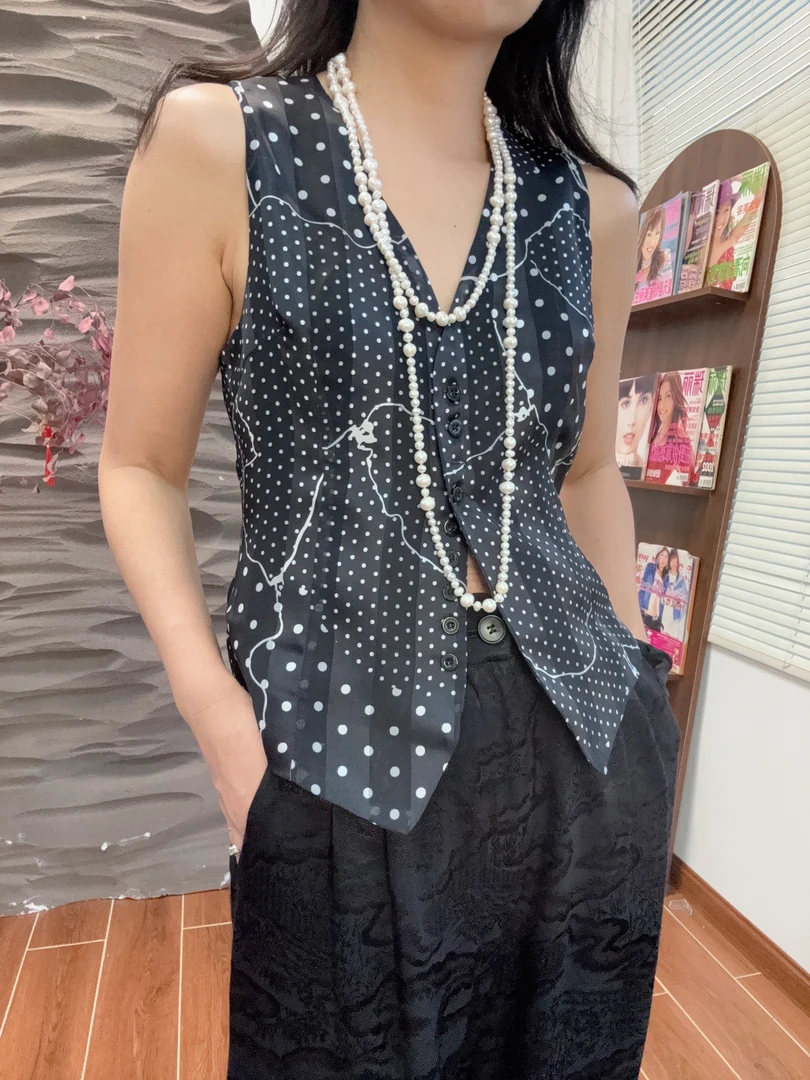 （雨点）夏季定制黑白波点马甲宽松气质百搭马夹