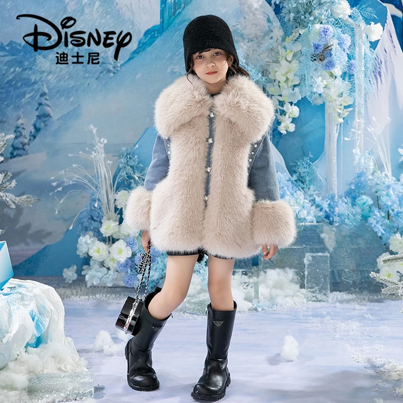 【FF】Disney/迪士尼冬新款女童日常休闲洋气牛仔毛毛外套XCE4NJ107