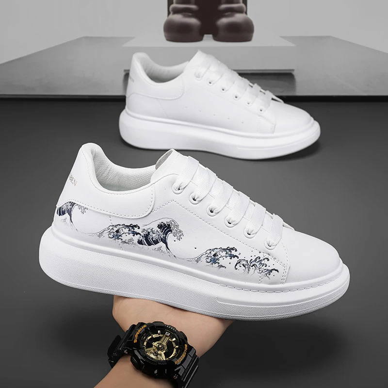 人本男鞋水墨画板鞋秋季新款厚底百搭小白鞋男士休闲运动鞋子男款