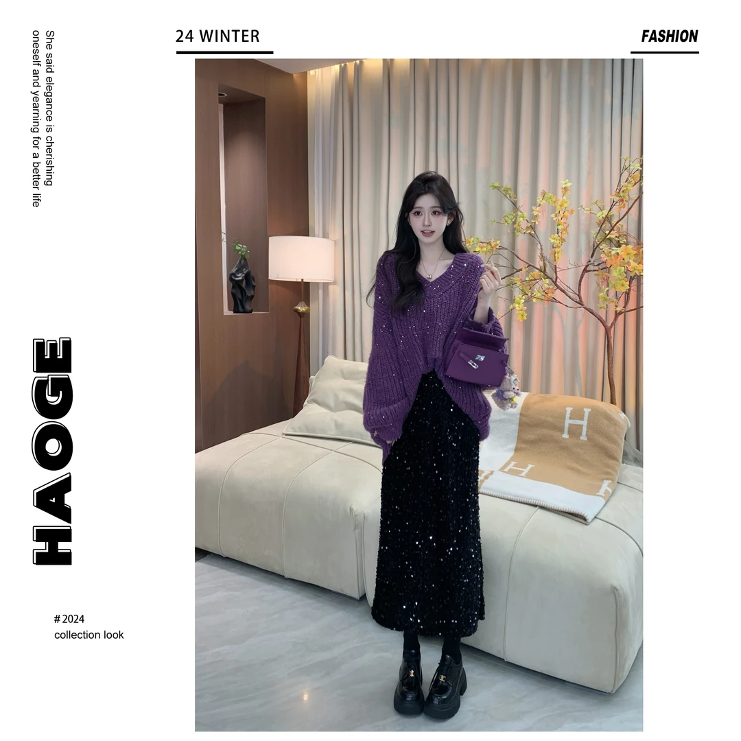 浩哥严选●半身裙时尚休闲亮片设计感气质网红长款裙子C3QZ8442