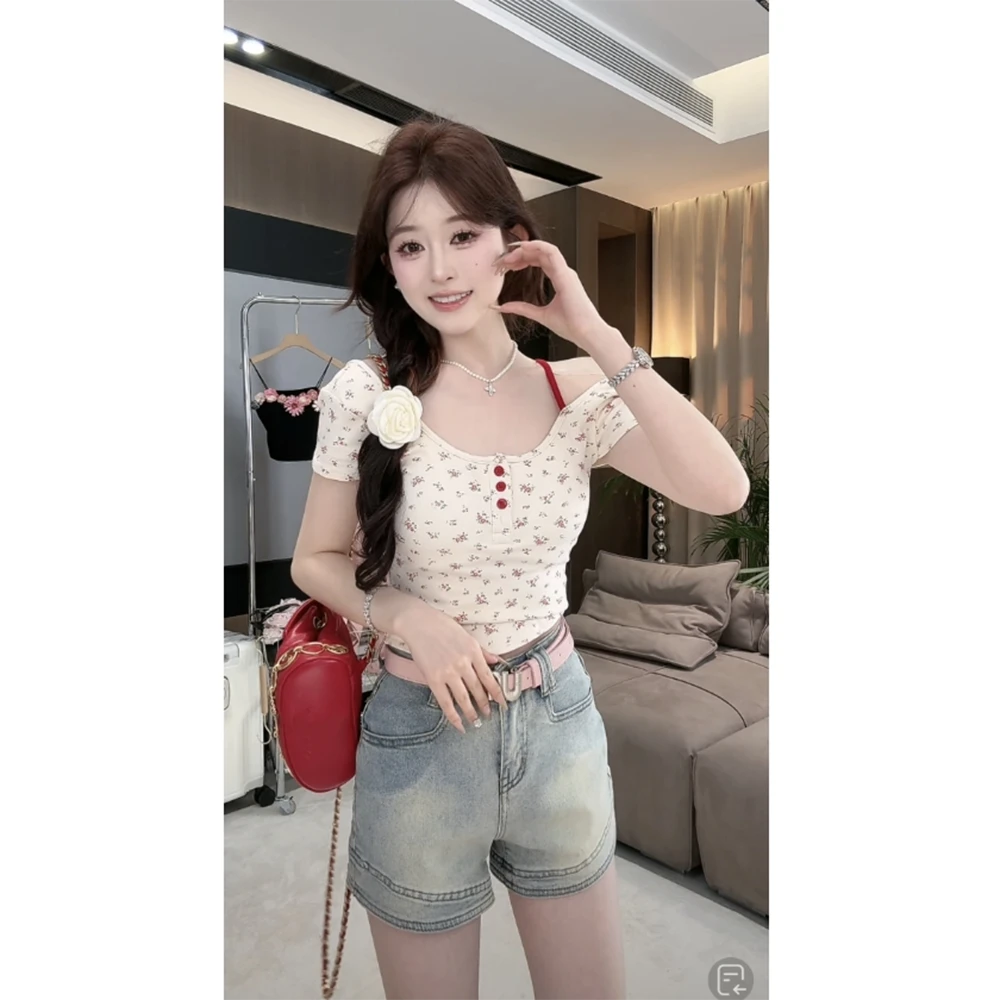 浩哥严选●C4NZK5399A时尚百搭高腰纯色牛仔短裤莫奈花园风