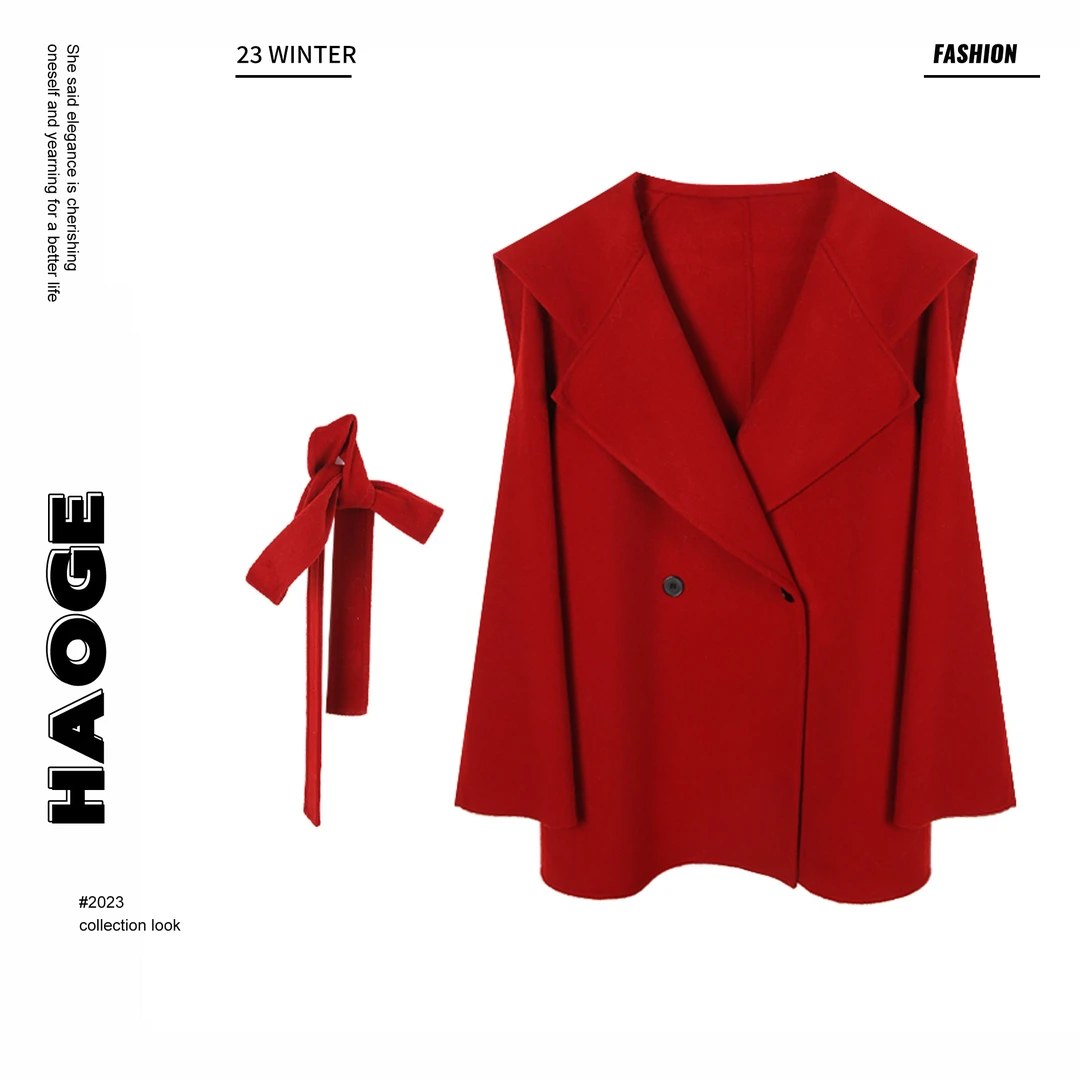 浩哥严选●汤唯大衣D3DY9201A纯色毛呢外套大衣女莫奈花园风