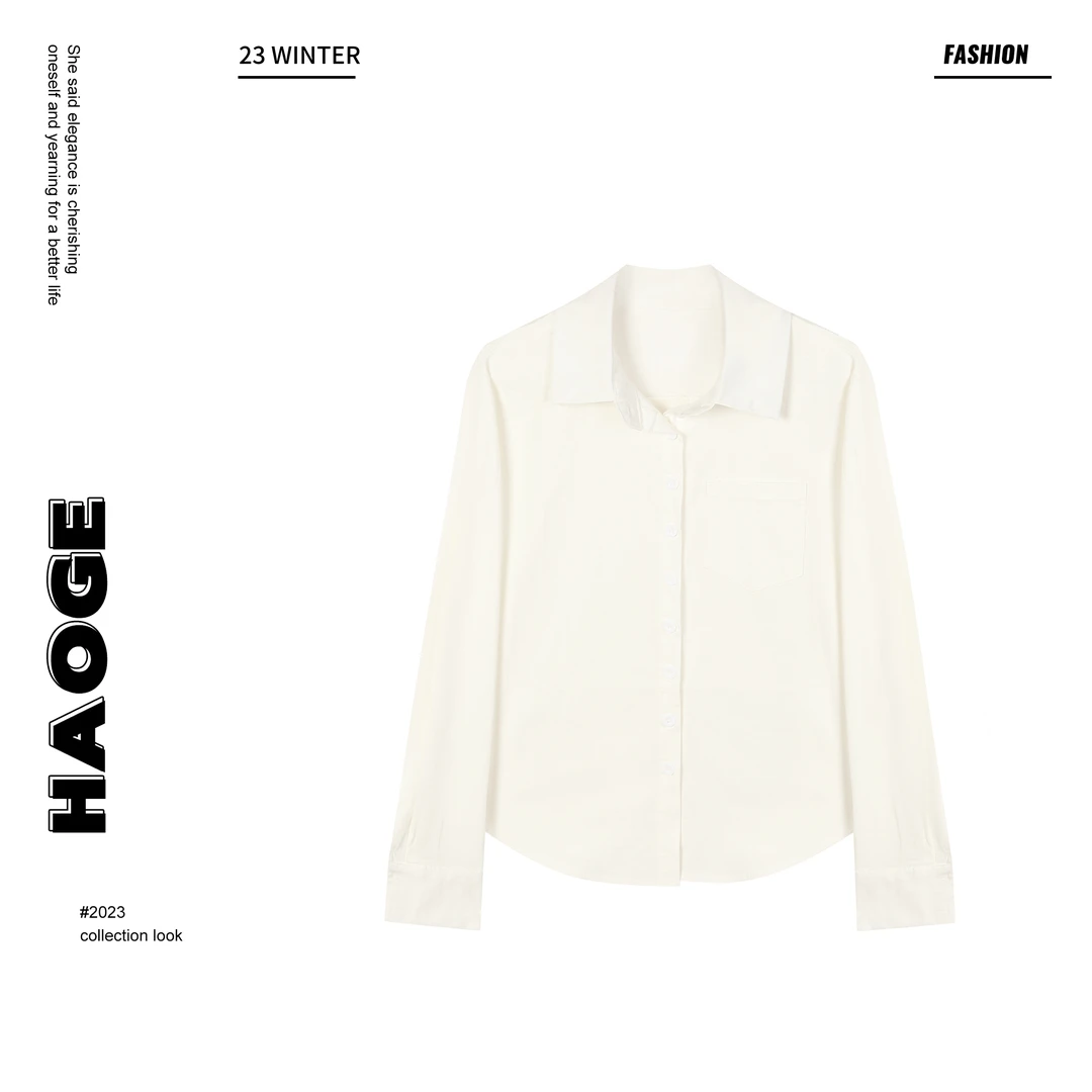 浩哥严选●X4CS0921A时尚休闲宽松显瘦百搭温柔风翻领长袖白色衬衫