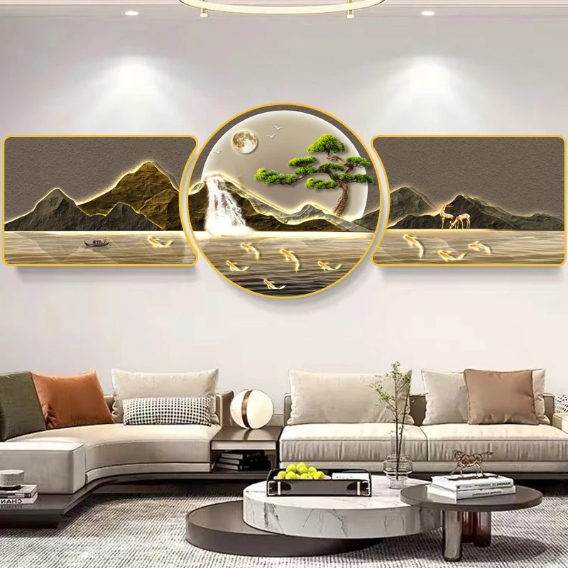 ZL31客厅装饰画免打孔松弛感高级感墙画壁画两联组合卧室床头挂画