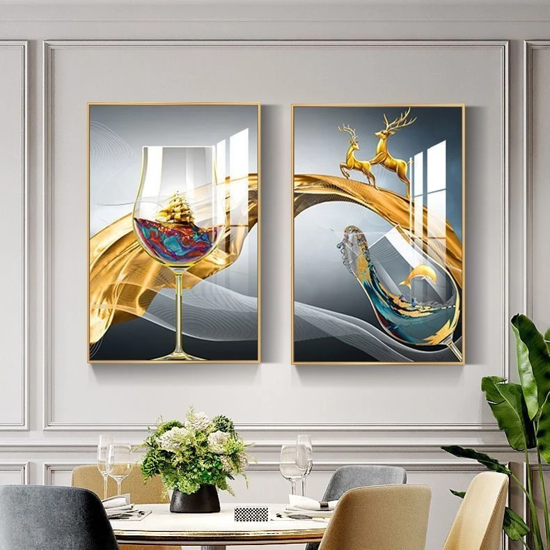 X15餐厅墙面装饰画现代简约挂画饭厅墙轻奢壁画背景墙画酒杯