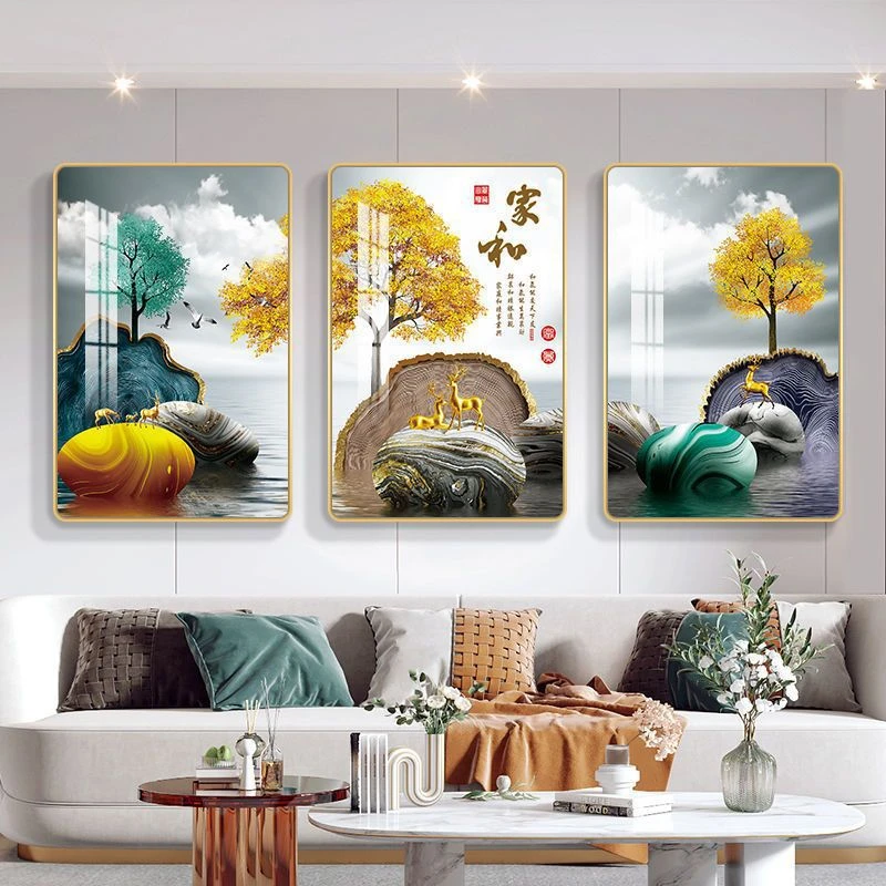 DJ01家和富贵背景墙画客厅沙发壁画简约大厅餐厅挂画三联墙画