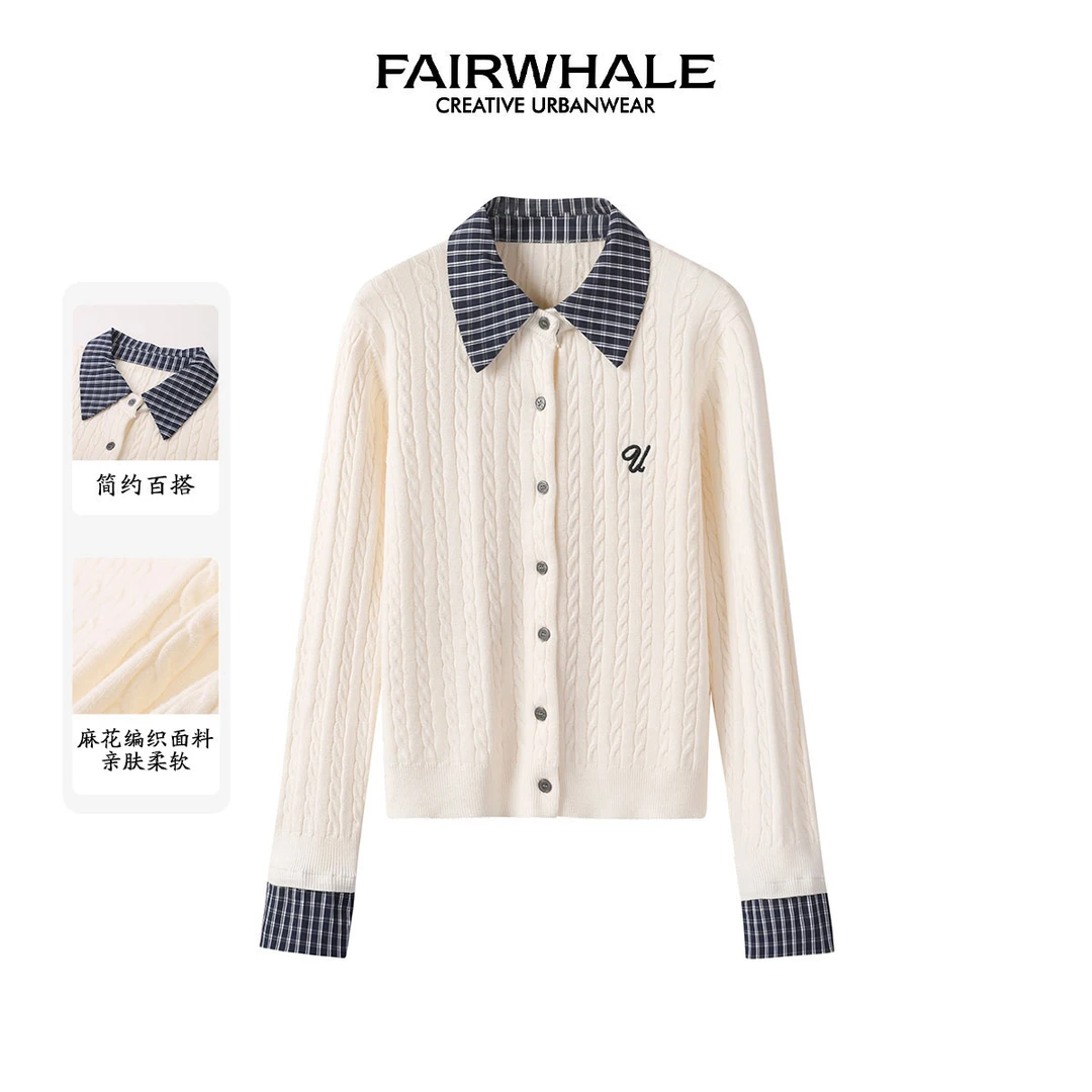 【亚美专属】马克华菲女装休闲简约百搭撞色拼接针织衫 F43004A197