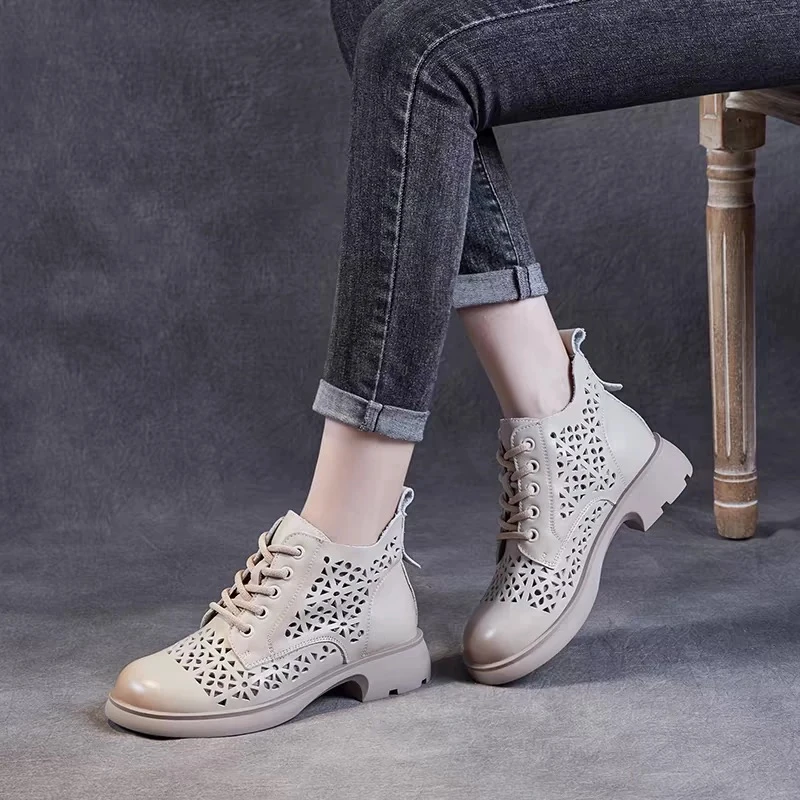 透气镂空凉靴子女2024年新款薄款软底短靴圆头马丁靴