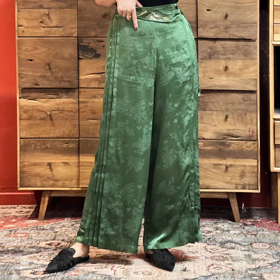 YANGZAIZAI/羊在在中国风提花直筒休闲女士长裤KZV8210