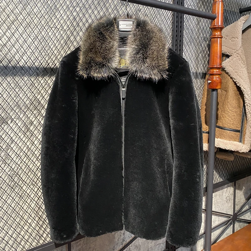 2023贵族系列原生态羊皮毛一体男真皮美洲貉领冬冬季保暖外套