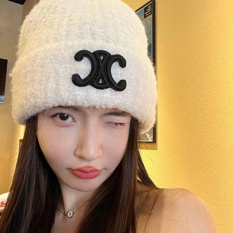 韩版字母毛线帽2024凯旋门刺绣帽子针织秋冬保暖毛线帽新款