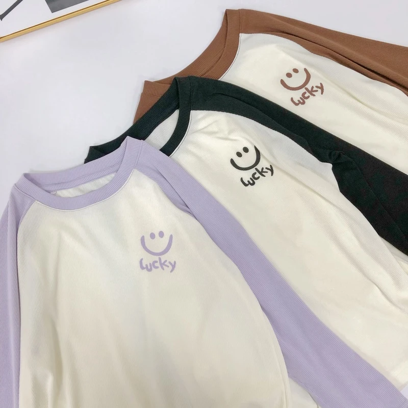 春秋季印花字母中大童插件袖T恤    52835