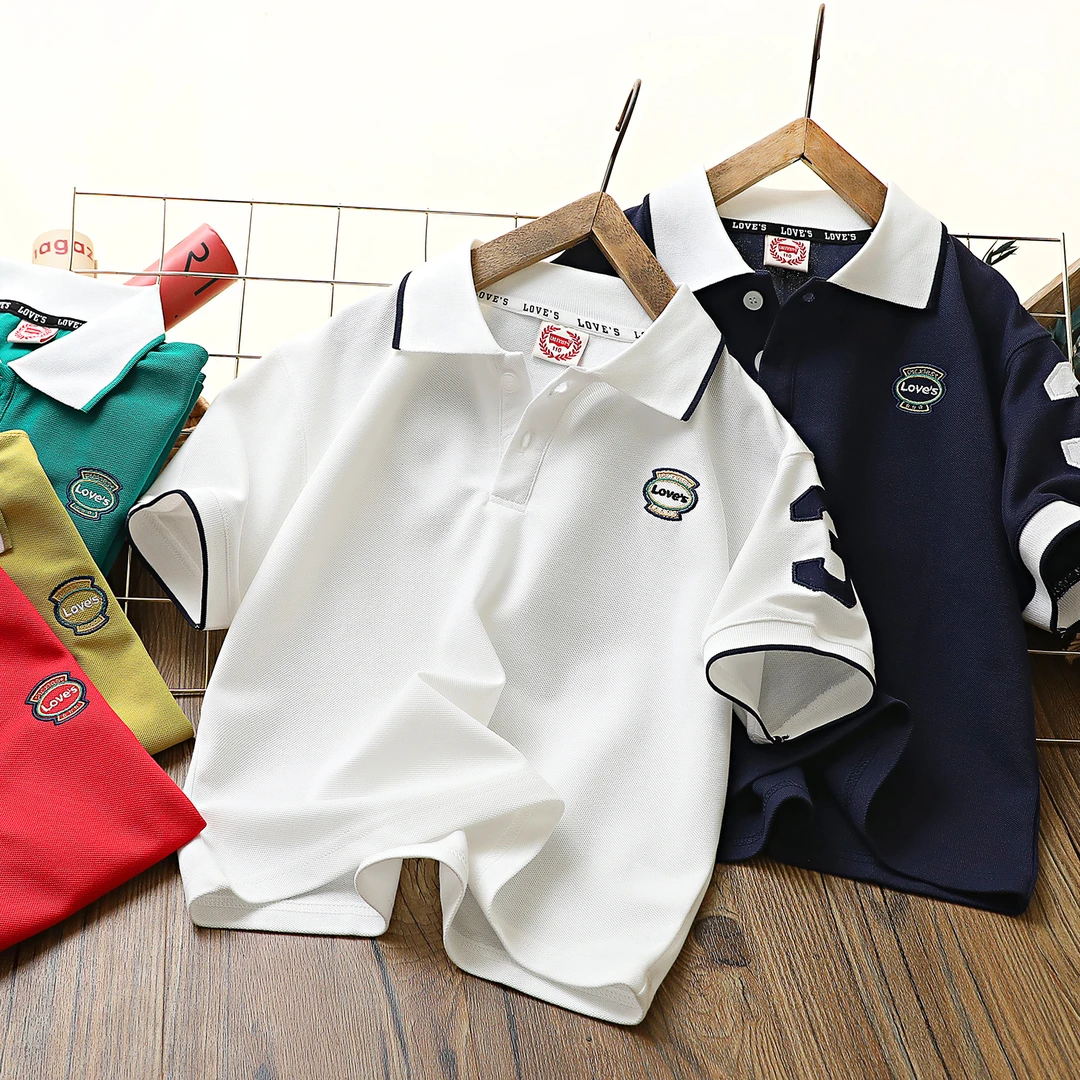 夏季儿童刺绣灯笼中大童撞色领POLO休闲短袖T恤    578