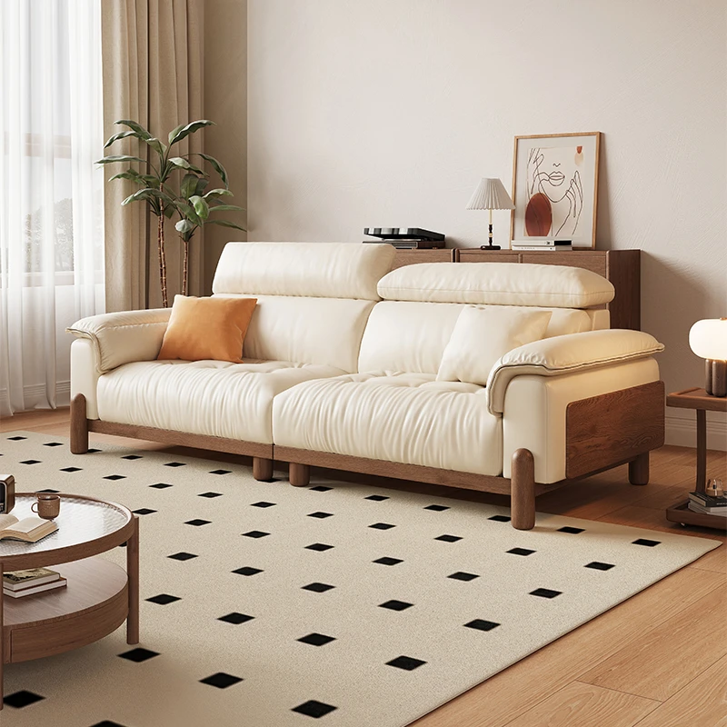 意式极简真皮沙发法式复古小户型原木风头层真皮三人直排沙发简约