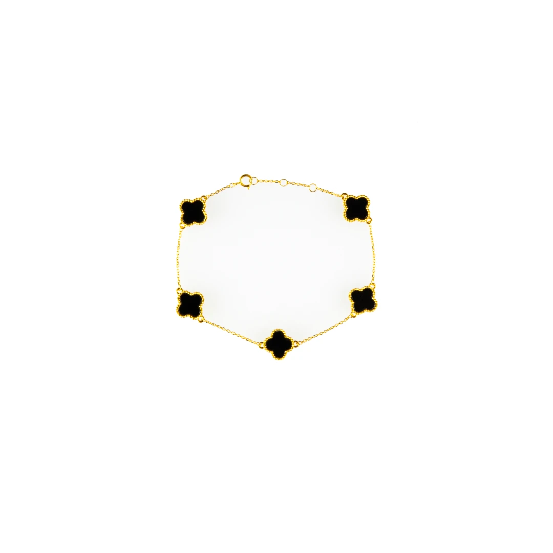 五花 黑玛瑙手链 10mm 18k金镶嵌 k枚k黄 气质 优雅