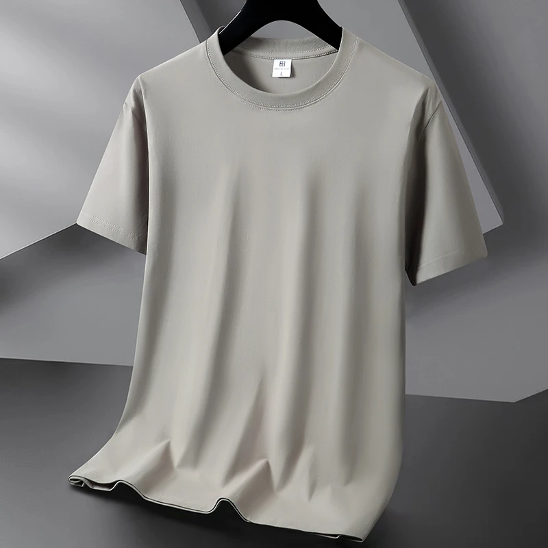 [品质220]纯色宽松纯棉大码男士圆领短袖T恤夏季透气半袖薄款弹力