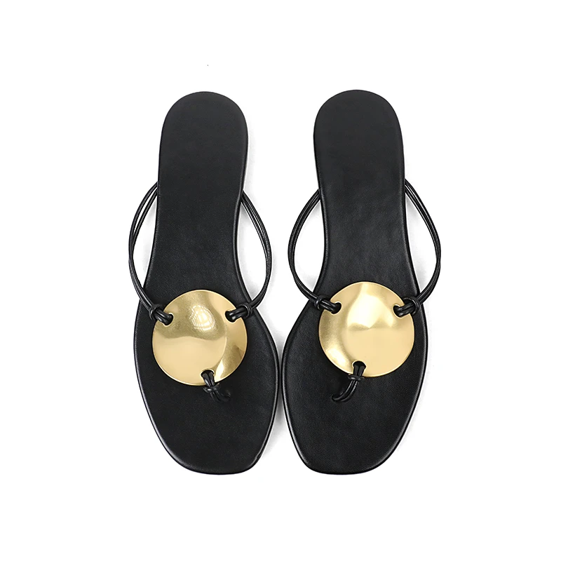 金属片平底夹趾简约外穿百搭女凉鞋