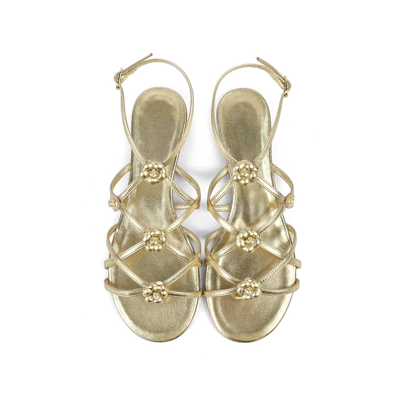 法式夹趾交叉带平底女凉鞋