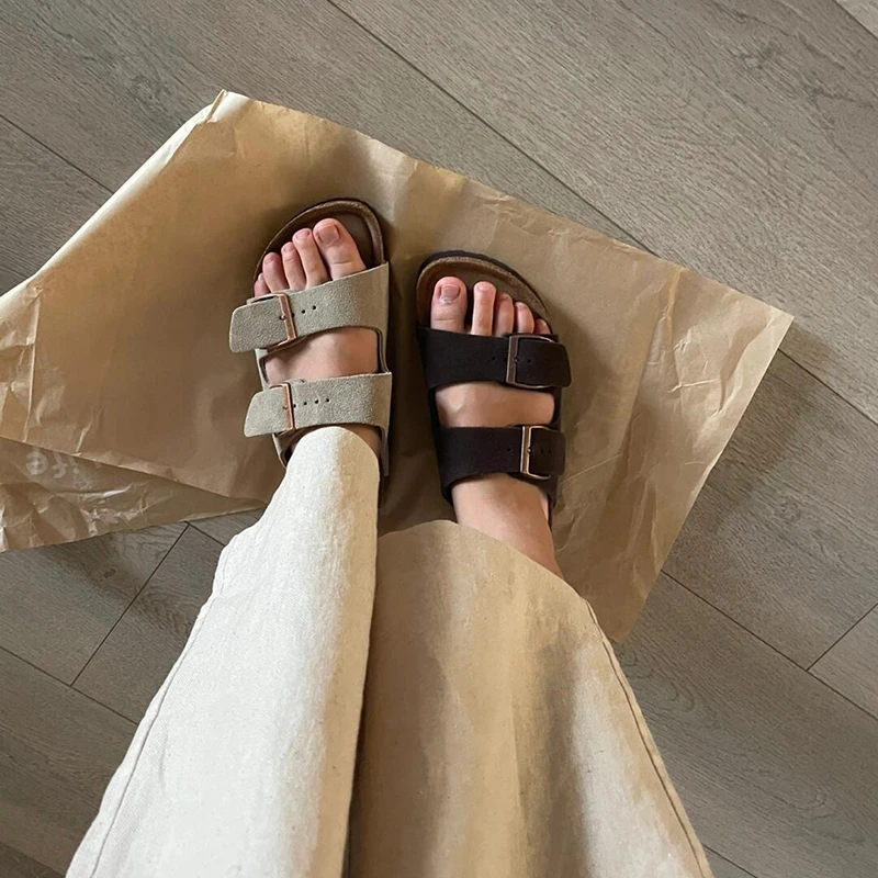 勃肯鞋  拖鞋女外穿夏厚底平底懒人鞋2025年配裙子一字凉拖鞋