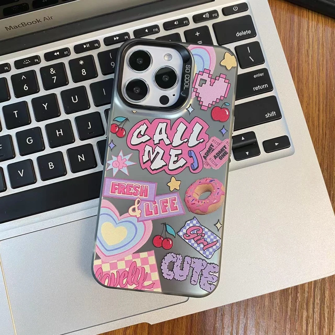 粉色美式甜甜圈韩系适用于苹果15手机壳14/13/12彩银IMD防摔个性