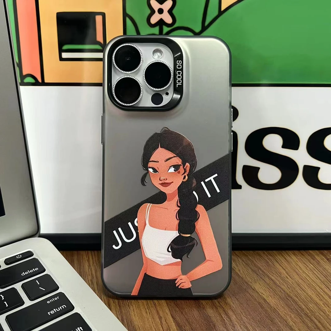 手绘运动女孩适用于苹果15手机壳14/13/12彩银IMD防摔个性