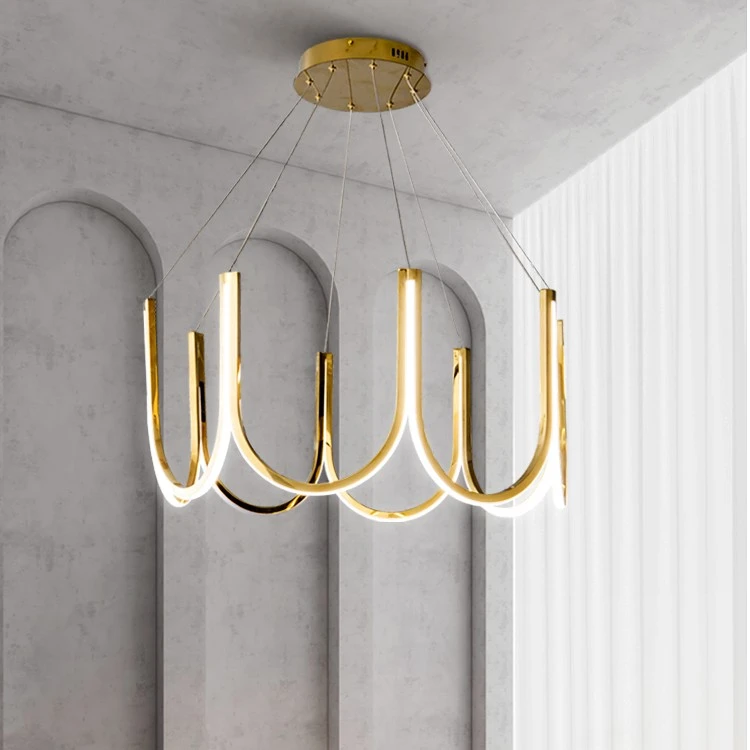 后现代轻奢客厅吊灯简约大气高级感主卧室餐厅不锈钢线条吊灯具