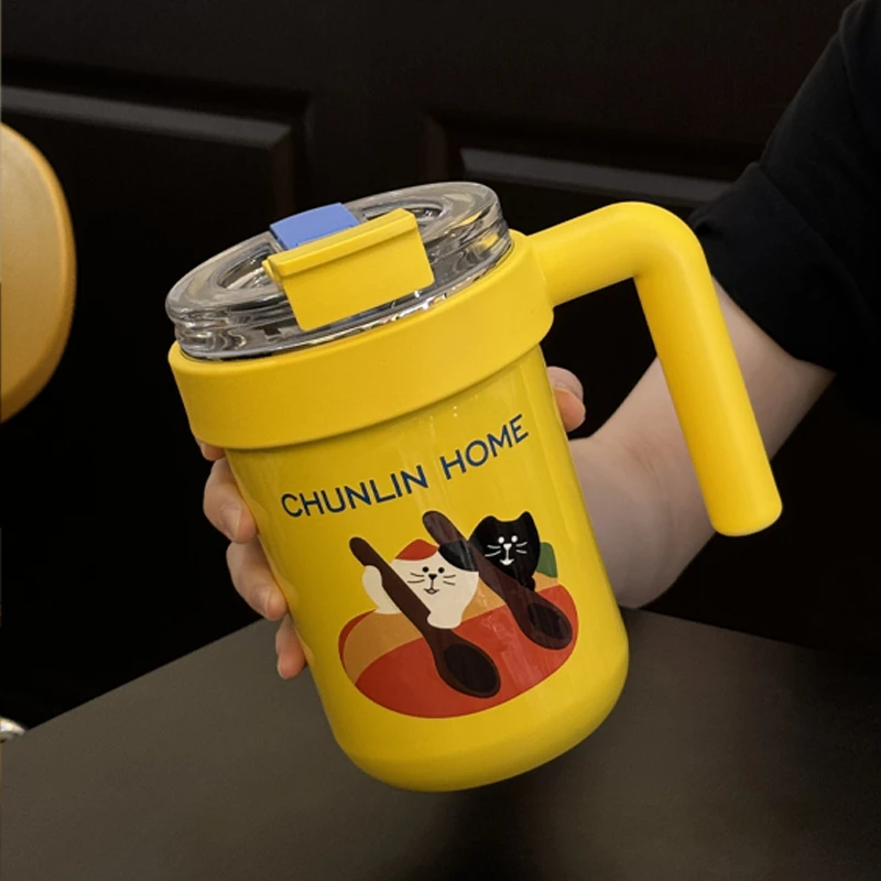 章鱼小姐的杯子大容量保温杯双饮吸管杯女高颜值水杯不锈钢马克杯