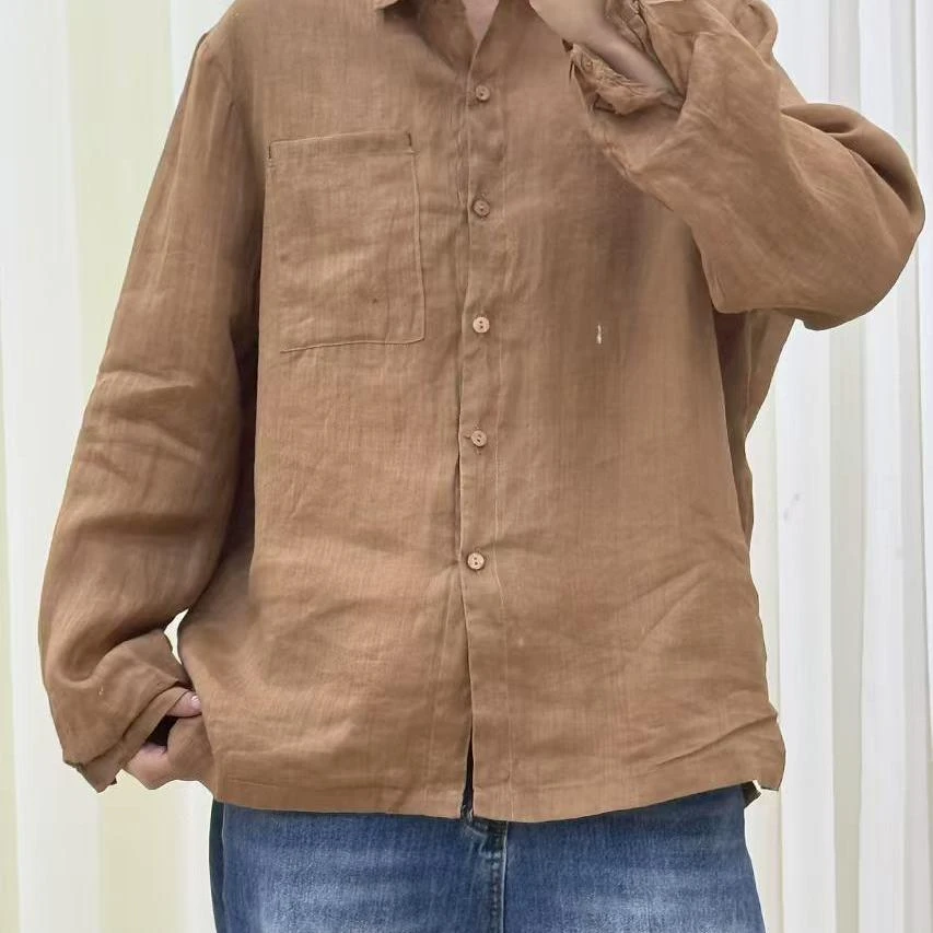 【云目悠悠】苎麻秋季时尚休闲女士显瘦薄款长袖衬衫-20241080