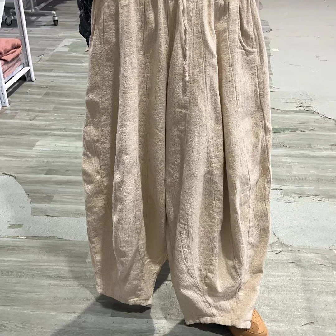 【云目悠悠】秋季汉麻新款百搭女士麻本色宽松南瓜裤-20241224