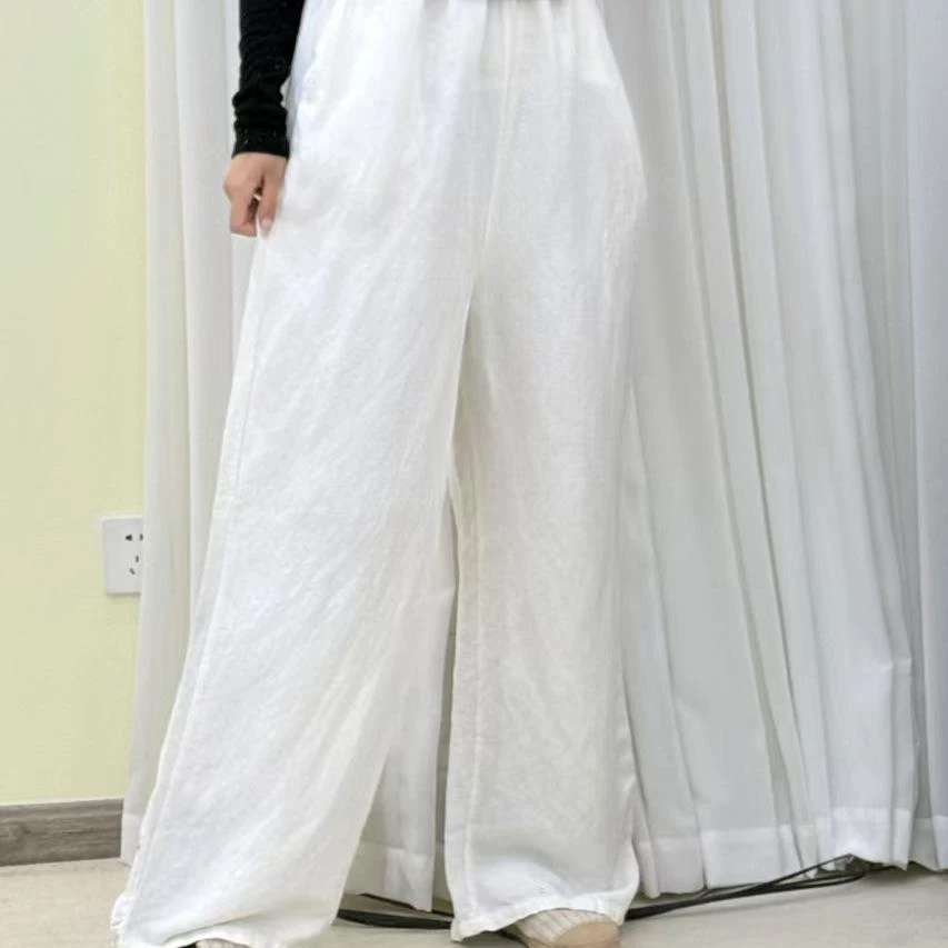 【云目悠悠】秋冬新款女士纯汉麻黑色垂感人字纹直筒裤-20241150