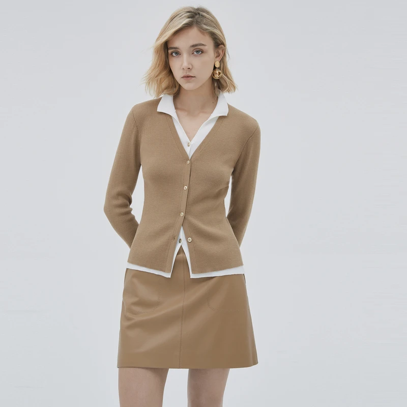 开炸款秋季时尚毛衣气质上衣复古长袖针织衫修身优雅翻领3023