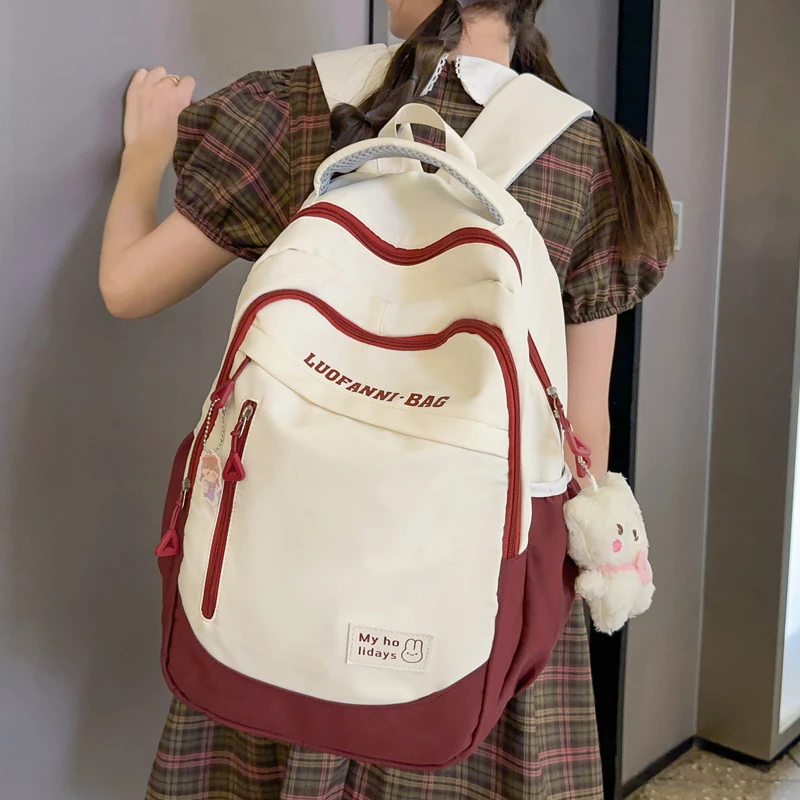 大学生书包女韩版百搭初高中小学生撞色双肩背包小清新休闲双肩包