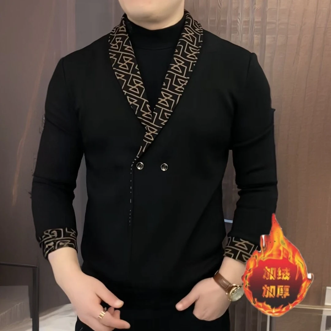 加绒卫衣男士春秋长袖时尚休闲潮流修身冬季商务轻奢韩版帅气网红