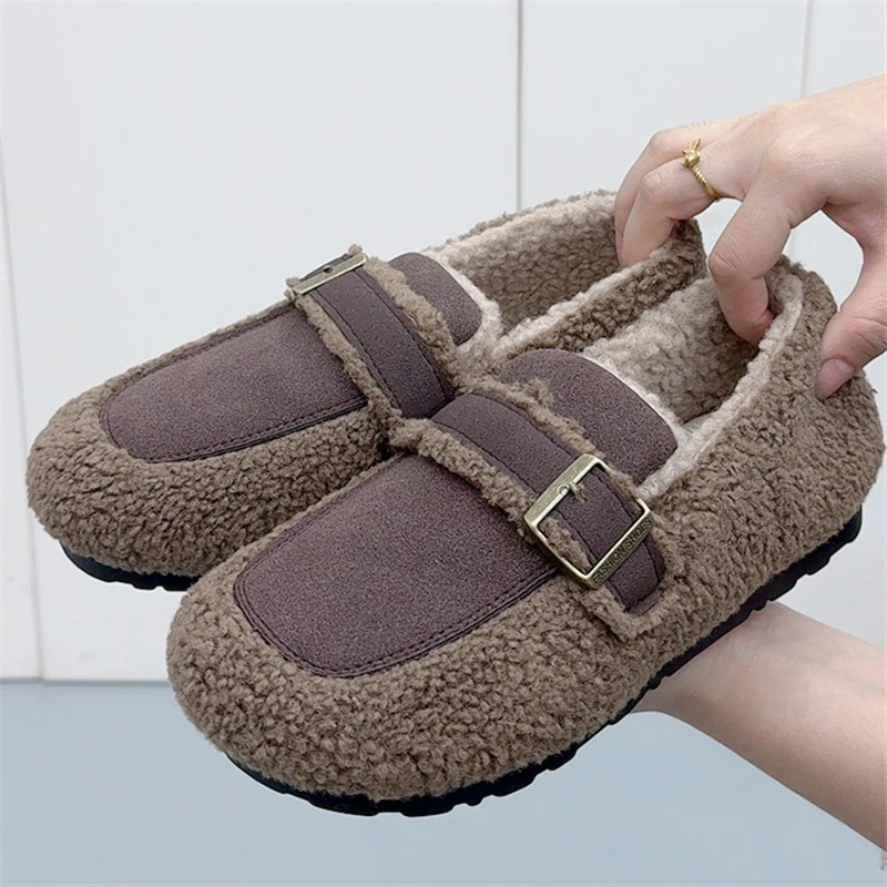 2024冬季新款洋气百搭女休闲棉鞋加绒加厚保暖一脚蹬懒人鞋毛毛鞋