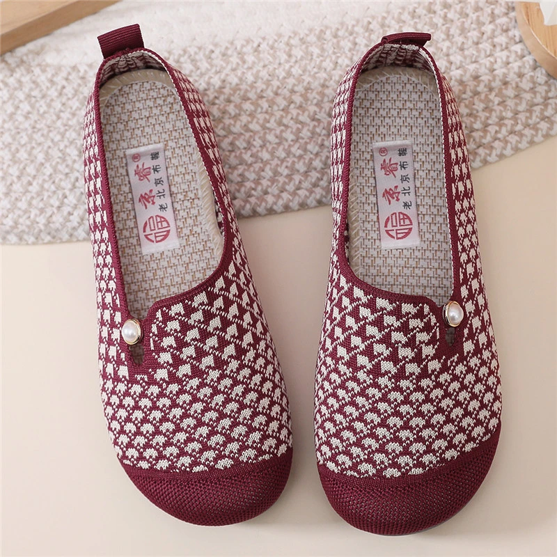 京睿春季老北京布鞋舒适透气一脚蹬飞织妈妈鞋时尚洋气百搭女单鞋