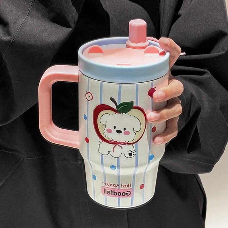 2025新款女生高颜值保冷冰霸杯保温杯带盖陶瓷大容量学生吸管杯