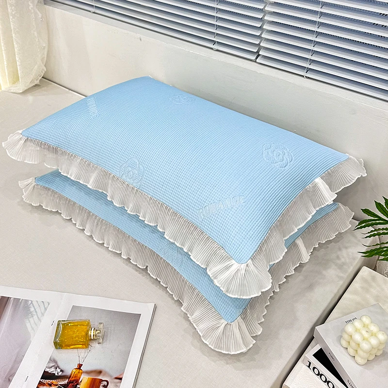 夏季凉感冰豆豆花边枕套小清新凉感防出汗吸汗透气枕套