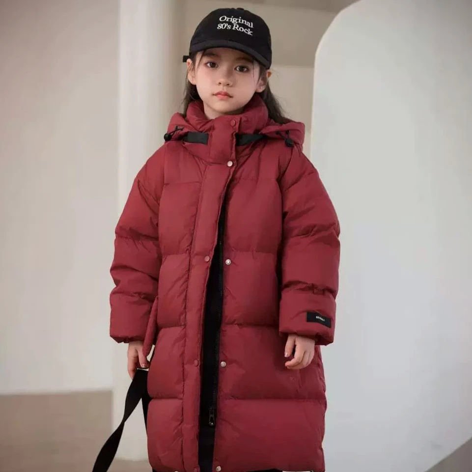 24505冬季新款90绒男女童中长款韩版连帽加厚儿童羽绒服洋气外套
