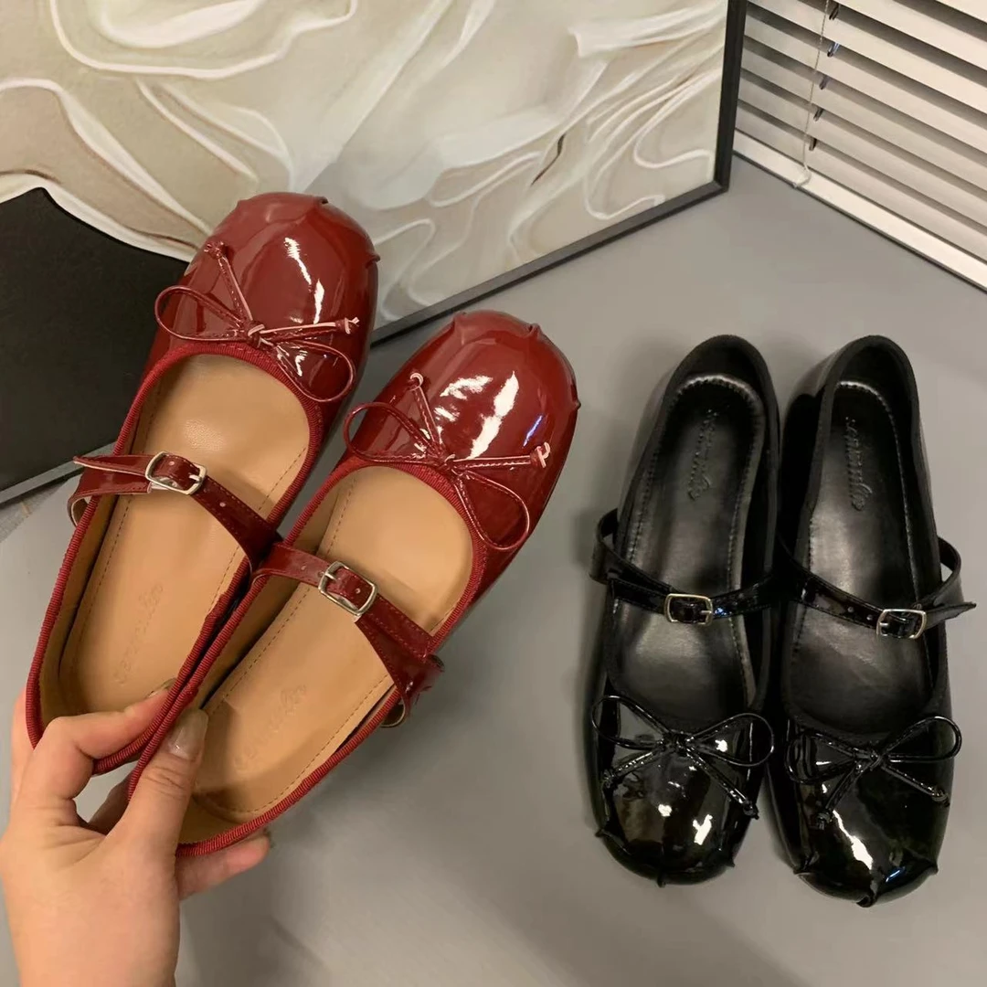 法式小个子内增高5cm玛丽珍春秋蝴蝶结一字带芭蕾舞单鞋女外穿