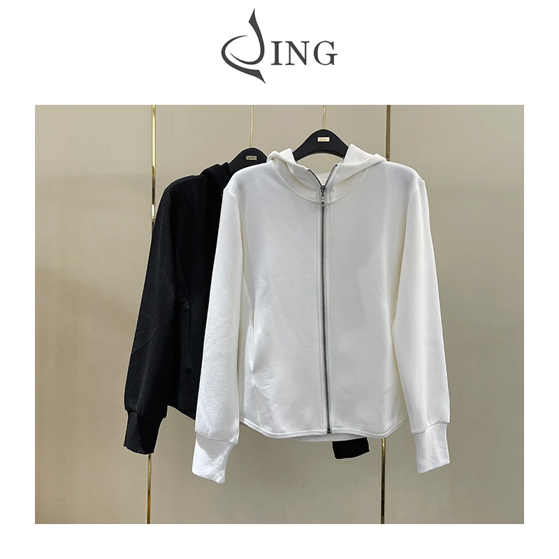 JIN2024时尚打底帽衫220504纯色长袖戴帽上衣休闲女装外套