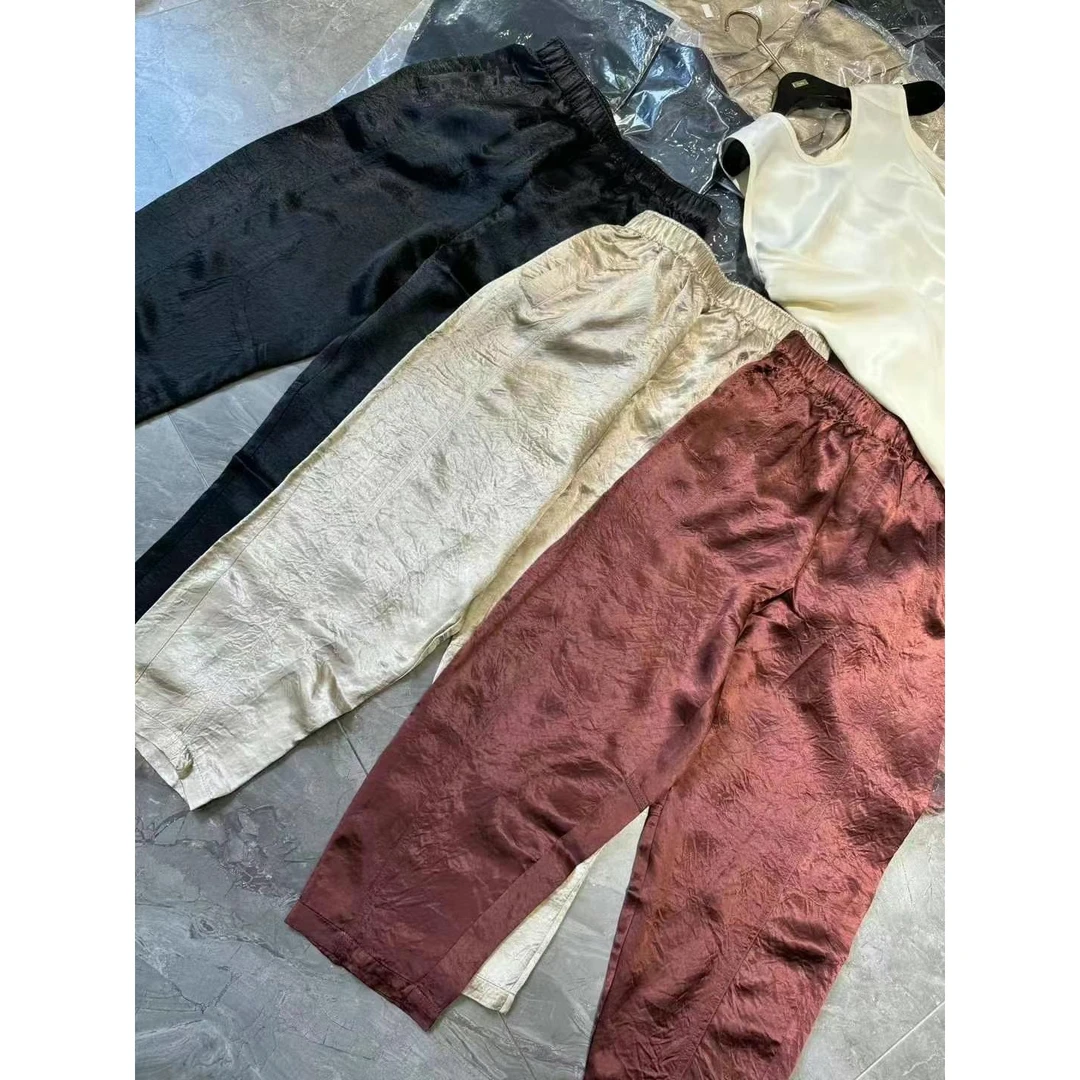 JING2024夏季新款89231松紧腰哈伦裤女士宽松休闲九分裤高腰